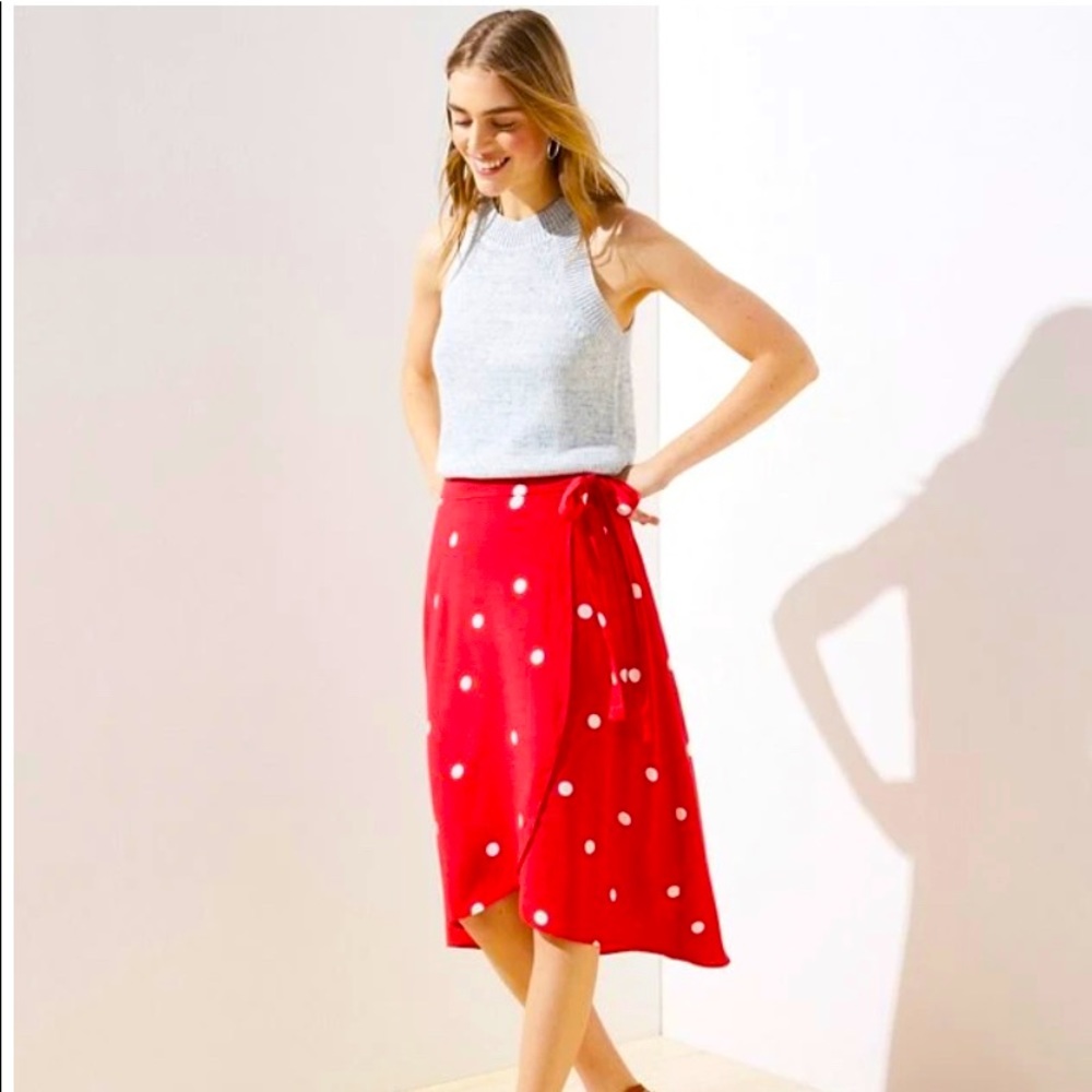 LOFT polka dot wrap skirt in orchard red